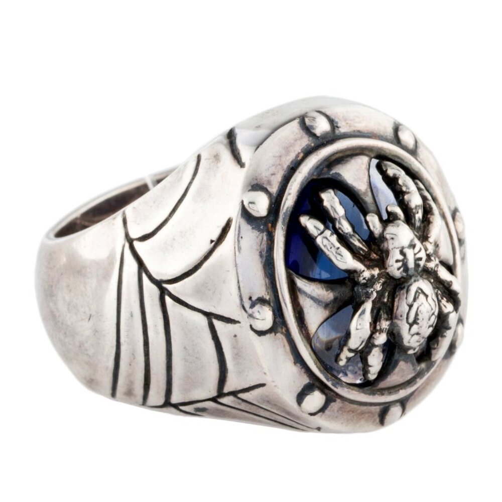 YOHJI YAMAMOTO STERLING SILVER 925 SYNTHETIC SAPPHIRE SPIDER COCKTAIL RING